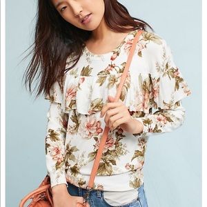 HARLYN Anthropologie Size L Floral Ruffle Sweater